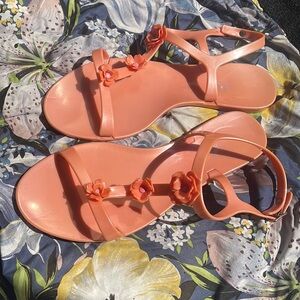 Badgley Mischka Salmon Pink Pearl Jelly Sandals Size 10